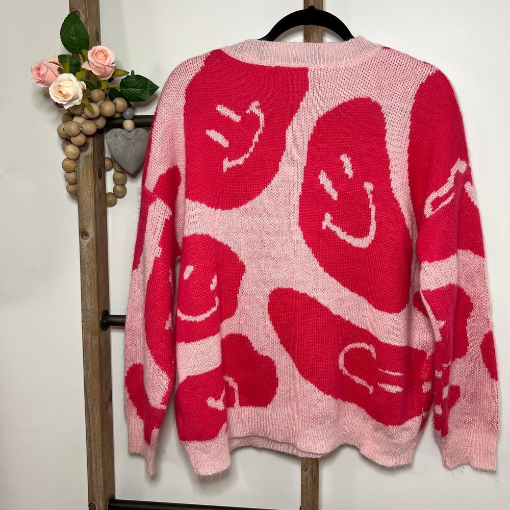 Altard State Long Sleeve Crew Pink Smiley Face Oversized Sweater Size‎ Small - Picture 4 of 7